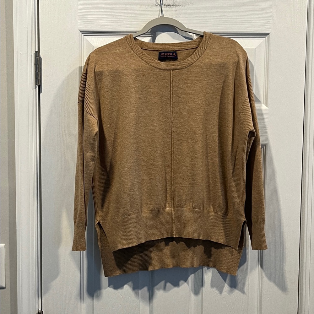 Joseph A Women's Minimalist Tan Crew Neck Sweater. Office Ware.